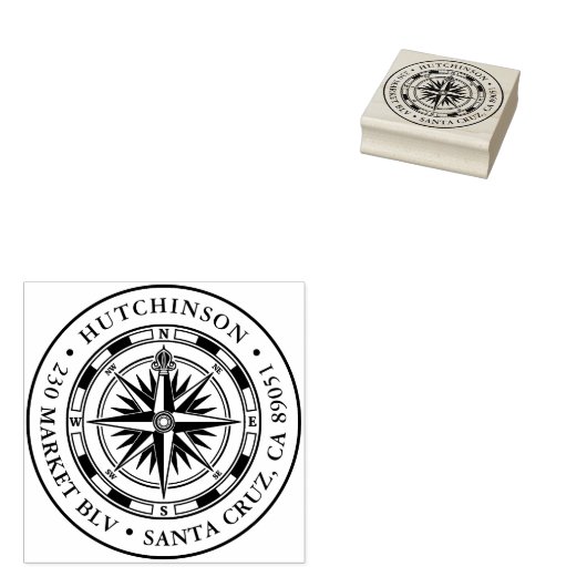 Compass Round Nautical Return-adres Rubberstempel (Gestempeld)
