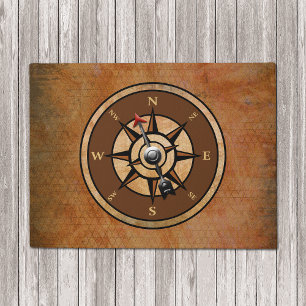 Compass Rustic Brown Nautical Design Deurmat