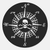 Compass Skull Ronde Sticker (Voorkant)