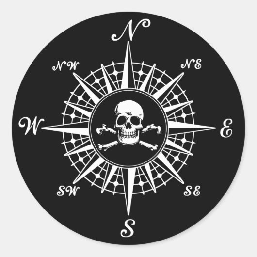 Compass Skull Ronde Sticker (Voorkant)