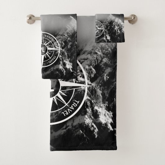 Compass star embleem monogram dramatische bergen bad handdoek (Insitu)
