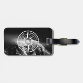 Compass star embleem monogram dramatische bergen bagagelabel (Achterkant horizontaal)