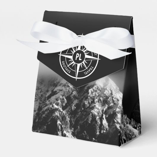 Compass star embleem monogram dramatische bergen bedankdoosjes (Voorkant Zijde)