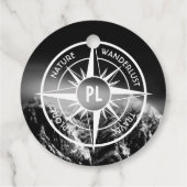 Compass star embleem monogram dramatische bergen bedankjes labels (Achterkant)