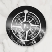 Compass star embleem monogram dramatische bergen bedankjes labels (Voorkant)