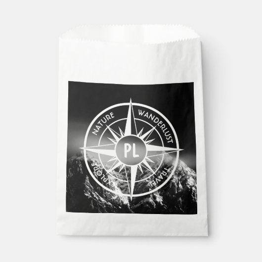 Compass star embleem monogram dramatische bergen bedankzakje (Voorkant)