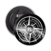 Compass star embleem monogram dramatische bergen button flesopener (Voorkant)