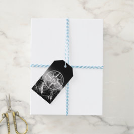 Compass star embleem monogram dramatische bergen cadeaulabel