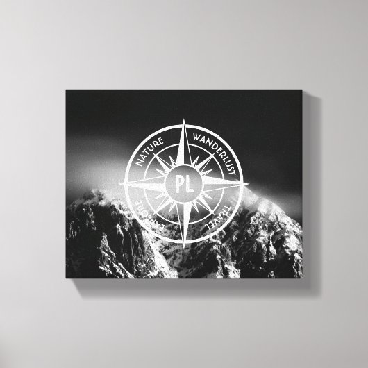 Compass star embleem monogram dramatische bergen canvas afdruk (Voorkant)