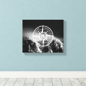 Compass star embleem monogram dramatische bergen canvas afdruk (Insitu (Houten vloer))