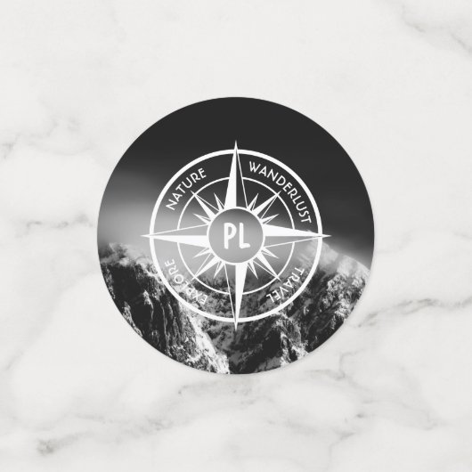 Compass star embleem monogram dramatische bergen confetti (Kleine voorkant)