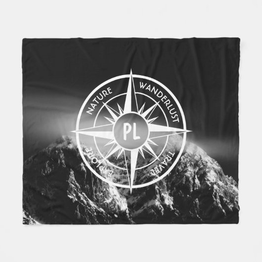 Compass star embleem monogram dramatische bergen fleece deken (Voorkant (Horizontaal))