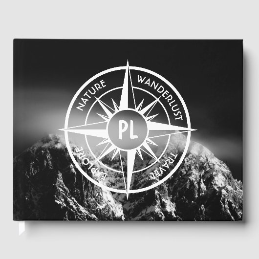 Compass star embleem monogram dramatische bergen gastenboek (Voorkant)
