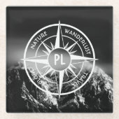 Compass star embleem monogram dramatische bergen glazen onderzetter (Voorkant)