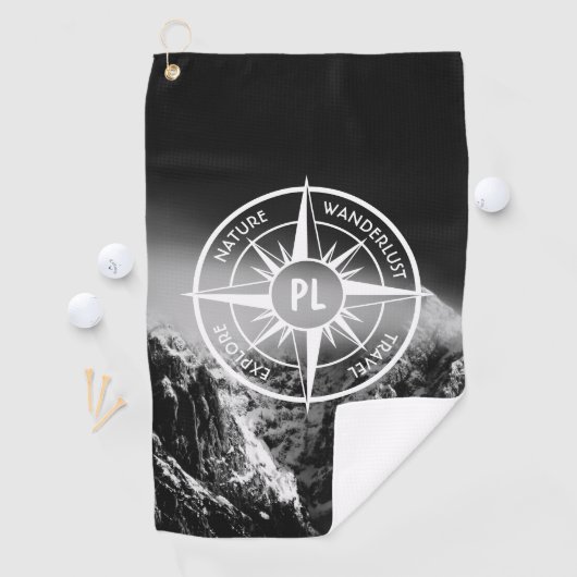 Compass star embleem monogram dramatische bergen golfhanddoek (Insitu)