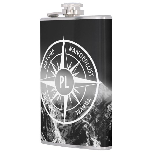 Compass star embleem monogram dramatische bergen heupfles (Links)