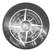 Compass star embleem monogram dramatische bergen hockey puck (Voorkant)