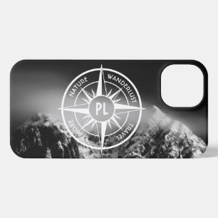 Compass star embleem monogram dramatische bergen iPhone 13 hoesje