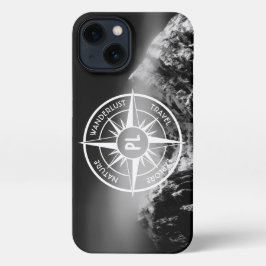 Compass star embleem monogram dramatische bergen iPhone 13 hoesje