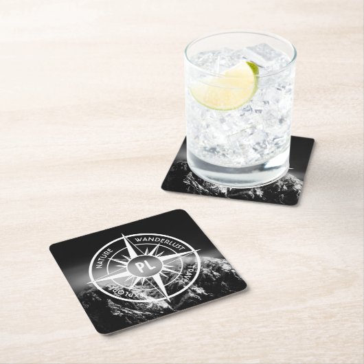 Compass star embleem monogram dramatische bergen kartonnen onderzetters (Insitu)