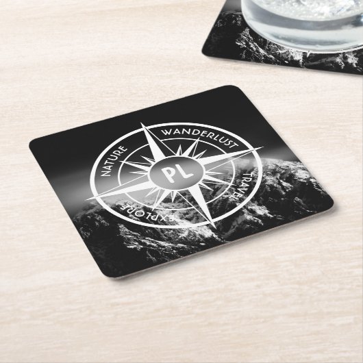 Compass star embleem monogram dramatische bergen kartonnen onderzetters (Schuin)