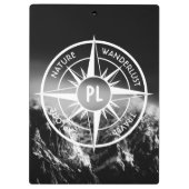 Compass star embleem monogram dramatische bergen klembord (Achterkant)