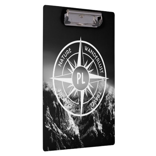 Compass star embleem monogram dramatische bergen klembord (Rechts)