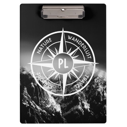Compass star embleem monogram dramatische bergen klembord (Voorkant)
