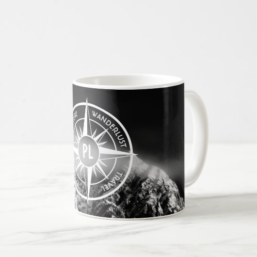 Compass star embleem monogram dramatische bergen koffiemok (Voorkant rechts)
