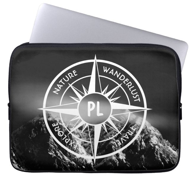 Compass star embleem monogram dramatische bergen laptop sleeve (Voorkant)