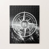 Compass star embleem monogram dramatische bergen legpuzzel (Verticaal)