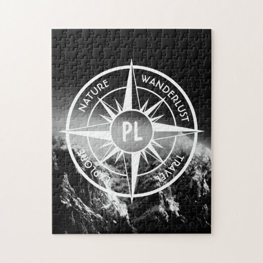 Compass star embleem monogram dramatische bergen legpuzzel (Verticaal)