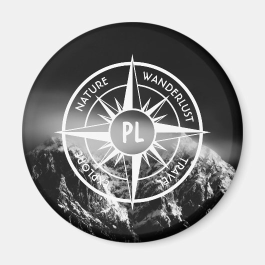 Compass star embleem monogram dramatische bergen magneet (Voorkant)