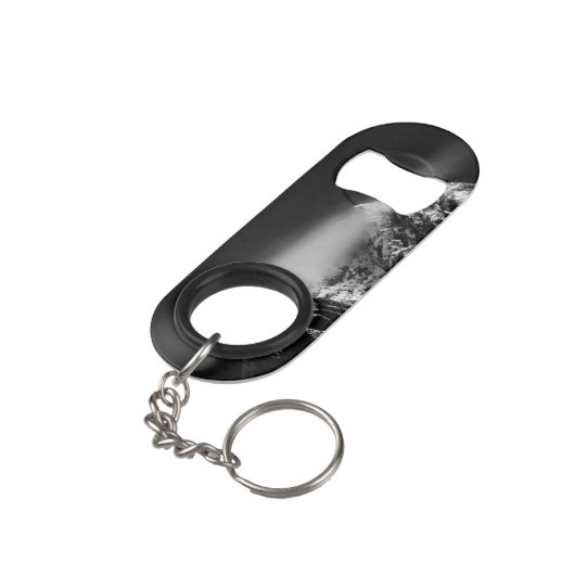 Compass star embleem monogram dramatische bergen mini flessenopener (Achterkant Gekanteld)