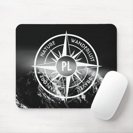 Compass star embleem monogram dramatische bergen muismat (Met muis)
