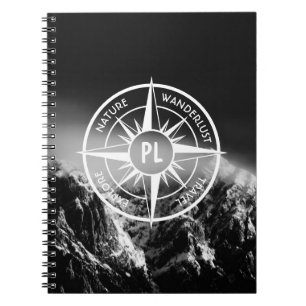 Compass star embleem monogram dramatische bergen notitieboek