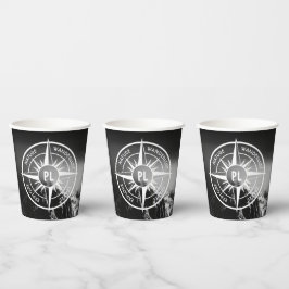 Compass star embleem monogram dramatische bergen papieren bekers