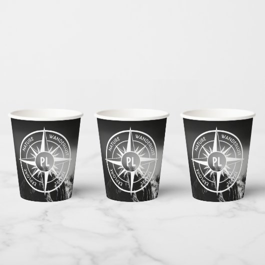Compass star embleem monogram dramatische bergen papieren bekers (Multi)