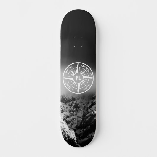 Compass star embleem monogram dramatische bergen persoonlijk skateboard (Voorkant)