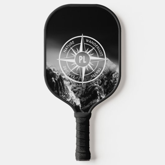 Compass star embleem monogram dramatische bergen pickleball paddle (Voorkant)