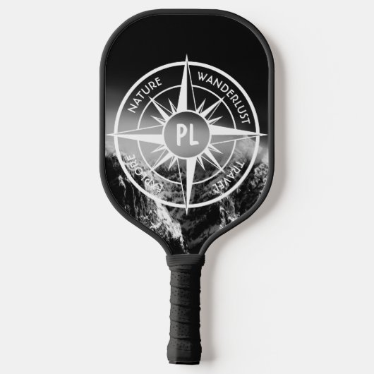 Compass star embleem monogram dramatische bergen pickleball paddle (Achterkant)