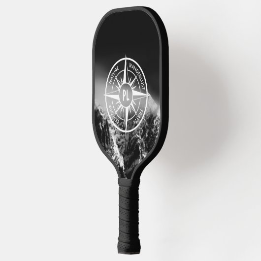 Compass star embleem monogram dramatische bergen pickleball paddle (Links)