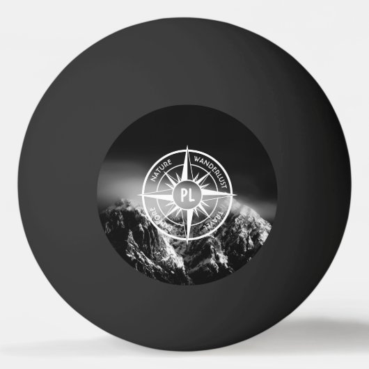 Compass star embleem monogram dramatische bergen pingpongbal (Voorkant)