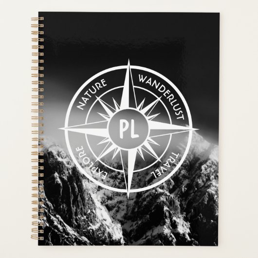 Compass star embleem monogram dramatische bergen planner (Voorkant)