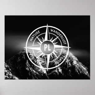 Compass star embleem monogram dramatische bergen poster