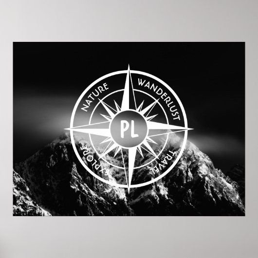 Compass star embleem monogram dramatische bergen poster (Voorkant)