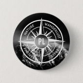 Compass star embleem monogram dramatische bergen ronde button 5,7 cm (Voorkant)