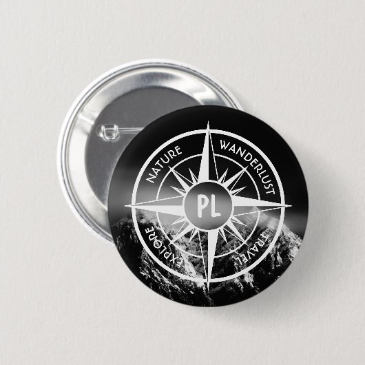 Compass star embleem monogram dramatische bergen ronde button 5,7 cm (Voorkant /achterkant)