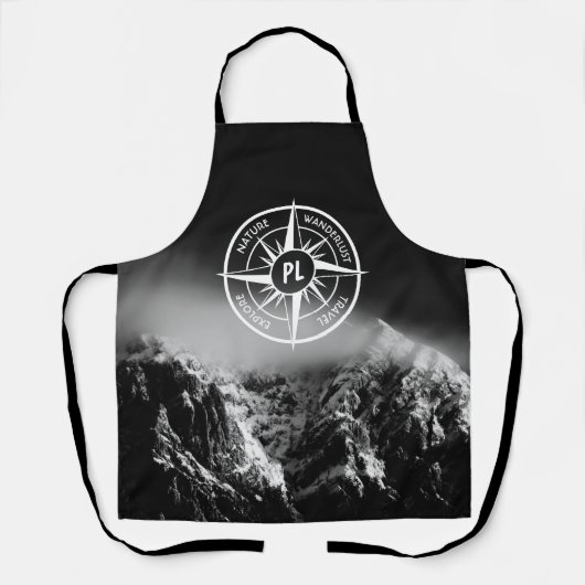 Compass star embleem monogram dramatische bergen schort (Voorkant)