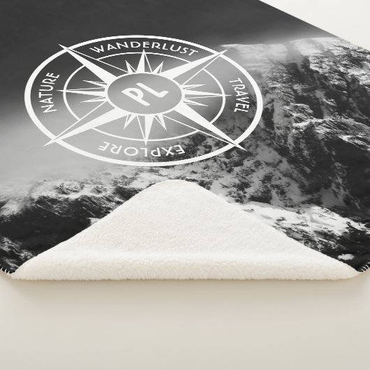 Compass star embleem monogram dramatische bergen sherpa deken (3/4)